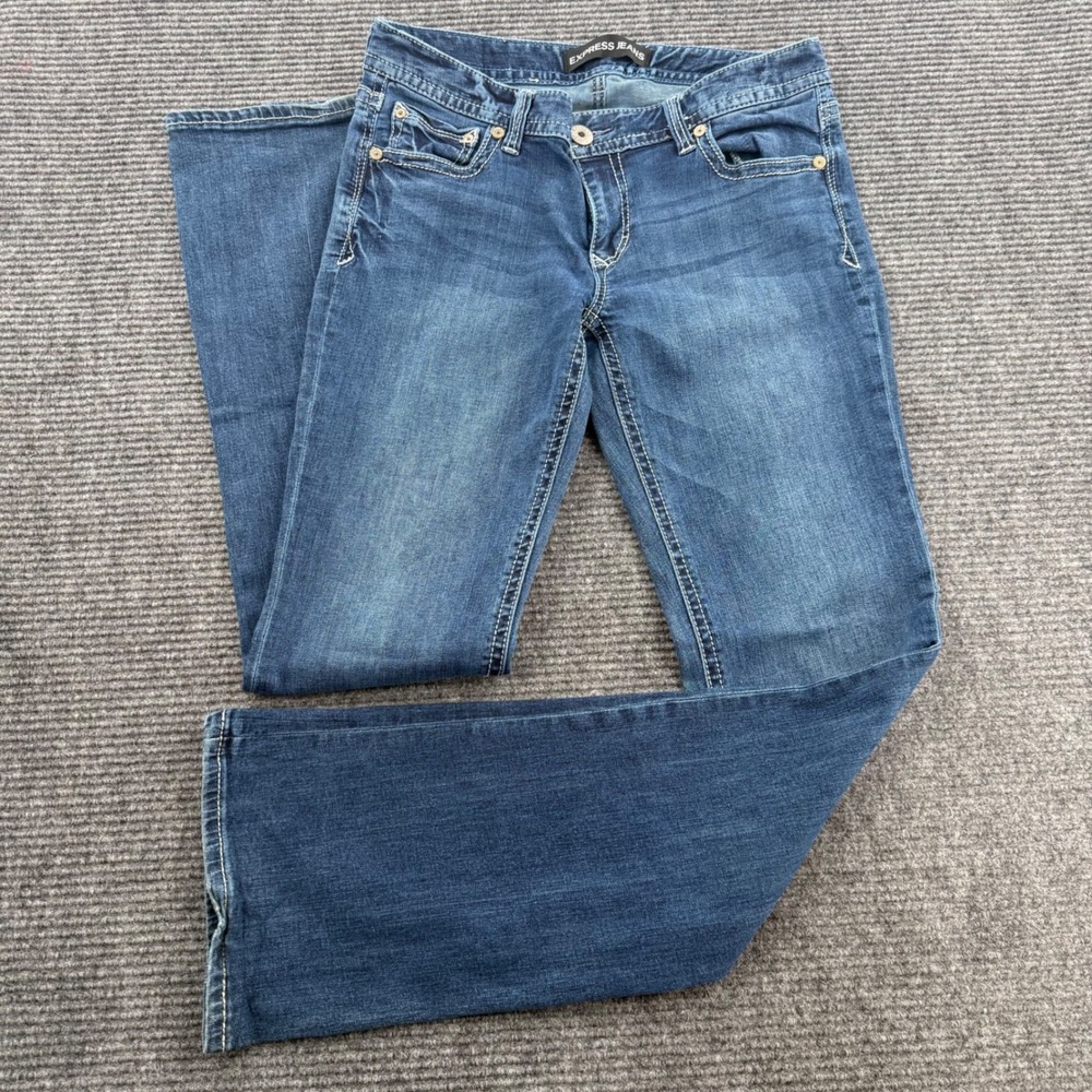 Express Jeans Stella Low Rise Boot Cut Blue Denim Womens Size 10L Long